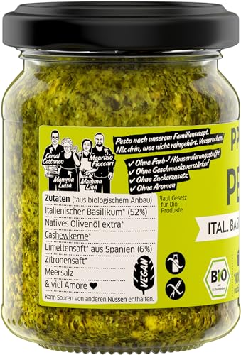 PPURA Bio Pesto Ital. Basilikum & Limette | Grünes Pesto Vegan mit Basilikum, Limette, Cashew & Nat. Olivenöl Extra | Vegane Nudel-Soße Made in Italy | 100% Natürlich Ohne Zusatzstoffe | 120g Glas
