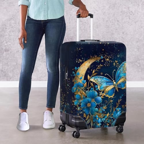 Image of Mumeson Blue Butterfly Moon Luggage Protection - Waterproof Anti Dust Suitcase Sleeve for Wheeled Suitcases - Anti-Scratch Baggage Cover
