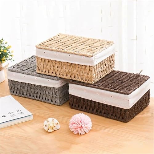 Panier de rangement en osier M avec couvercle pour cuisine et salon