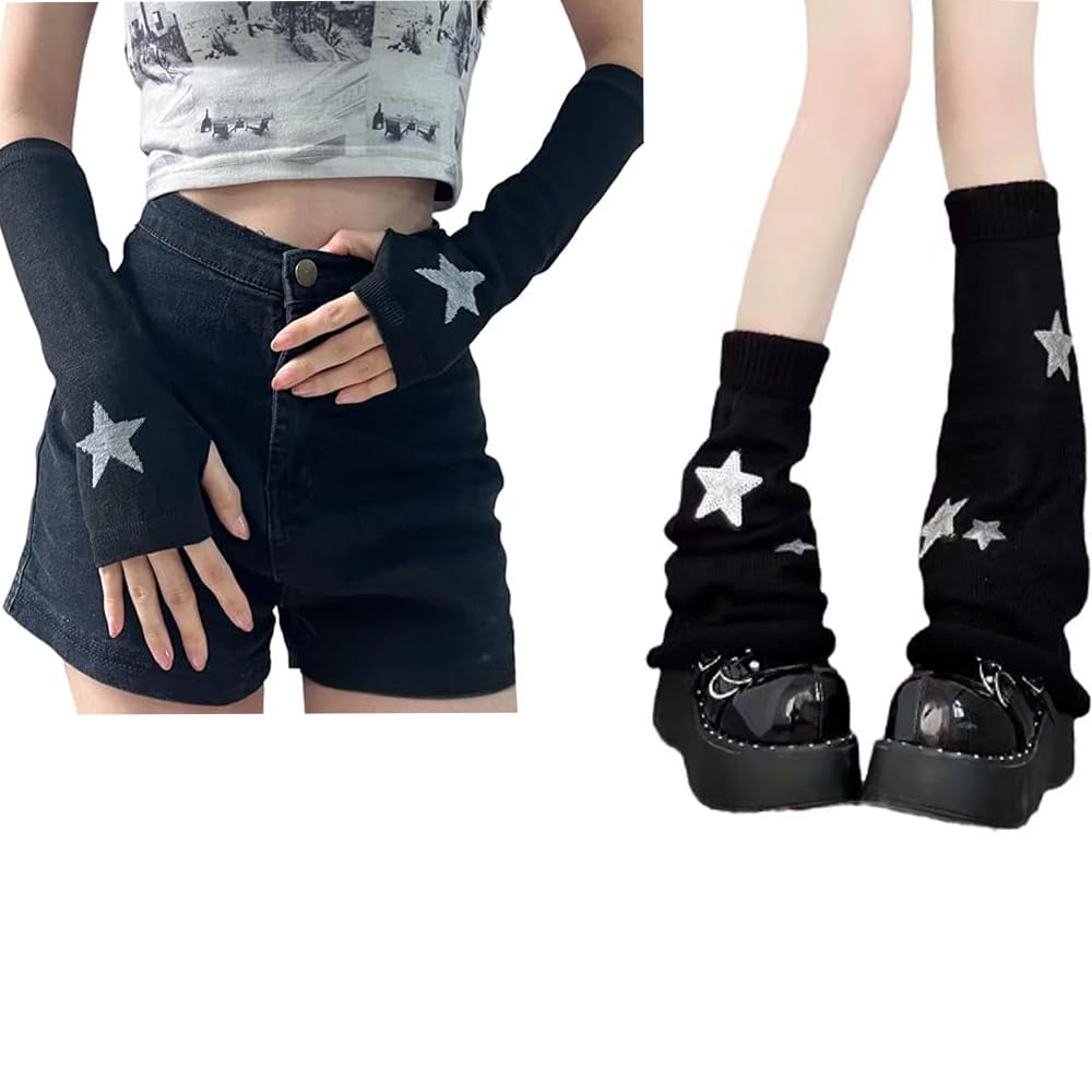 YuoosY2k Star Leg Warmers Arm Warmers Punk Gothic Gloves Harajuku Cute Leg Warmers for Women