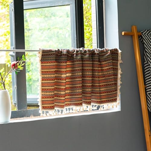 Rideau cuisine à rayures géométriques avec pompons pour style bohème - 6