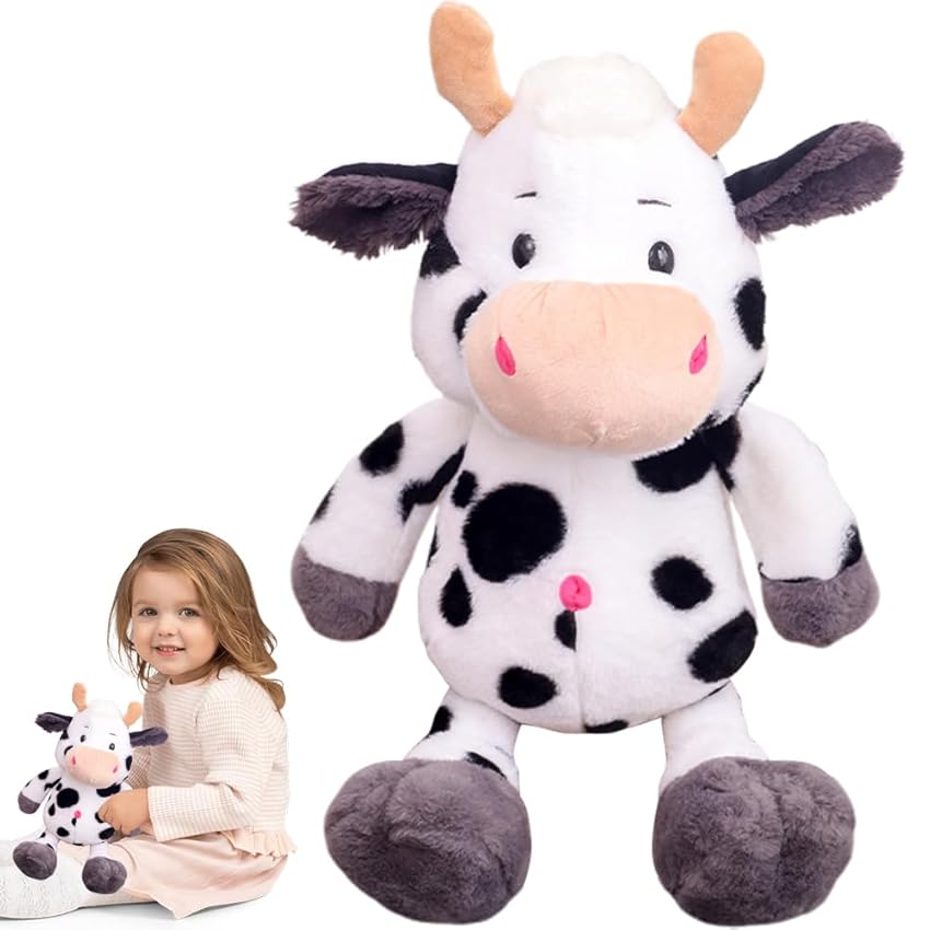 SZJFYMQ Mucca Peluche 25CM Carino - Soffice Giocattolo in Bianco e Nero per Bambini, Regalo di Compleanno per Ragazzi e Ragazze