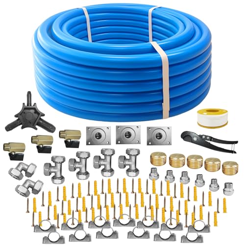 3/4 Inch x 200 FT Shop Air Line Kit Compressed Air Piping System for Shop Garage HDPE Tubing and Aluminum Rapid Air System Includes Right Angle Fittings and Tee Fittings Air Line Tubing Kit
