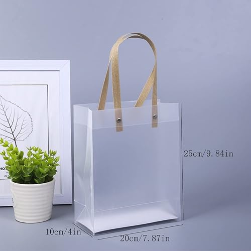Miniatura 6 de Paquete de 10 bolsas de regalo transparentes con asas, bolsas de ramo transparentes a granel, bolsas de regalo de PVC, bolsas de mano transparentes,