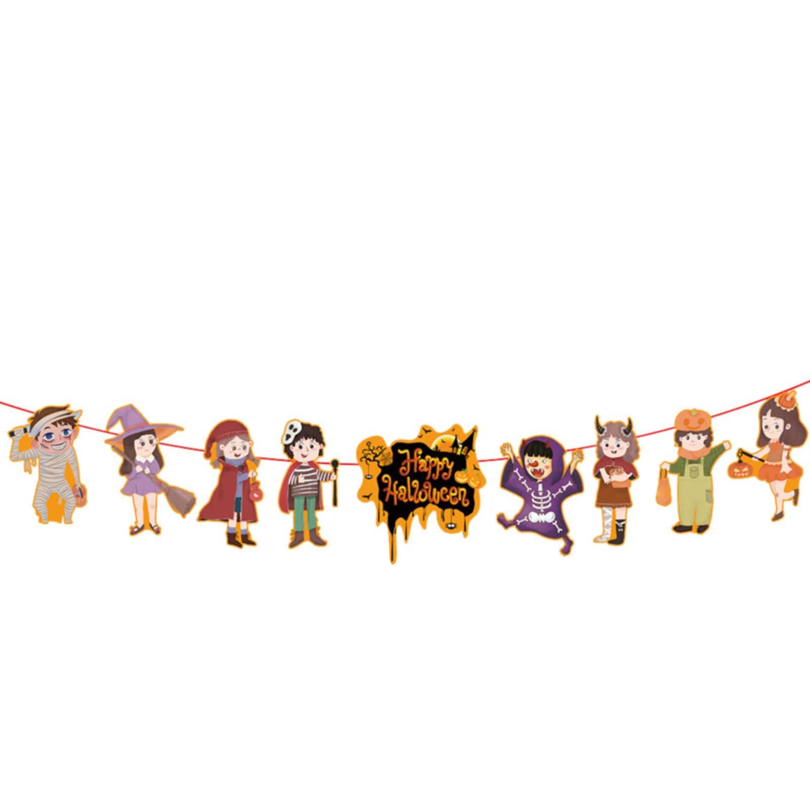 Garland Ties 20 Inches Halloween Paper Pull Flag Party Decorations Banner Hanging Decorative Supplies for Halloween Party for Indoor Outdoor Home Wall Decor Overall Length Approximately (B, One Size)