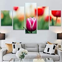 SIGNWIN 5 Panel Canvas Wall Art Modern Art Bohemian Bouquet Colorful Cool Floral Group Multicolor Photography Realism for Home Decorations Ready to Hang - 60