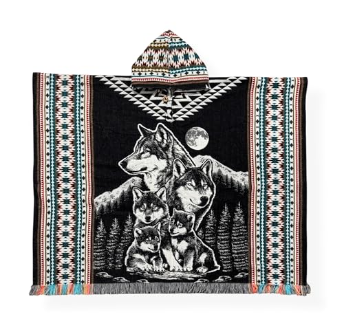 Wolf Pack Alpaca Wool Black Poncho Cape Shawl Blanket Unisex Poncho Zarape Gaban Indigenous Handmade2
