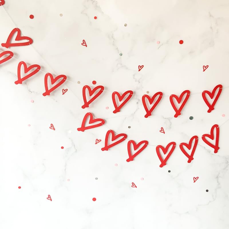Proposal/Happy Anniversary/Valentines Day Decoration Items, Red Heart Shape Paper Bunting/Banner/Garland, 15 pieces, 60 inches in Length,I Love You/Marriage/Wedding Anniversary Decoration