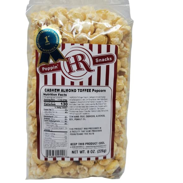 Cashew Almond Toffee Popcorn | 6 Pack | HR Poppin' Snacks - Made in USA - Made in Nebraska - 100's of flavors to choose from - Nebraska popcorn - Produced in Gibbon, Nebraska