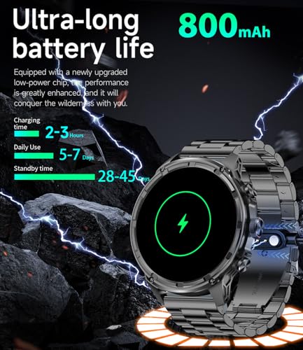 HIRREO Smart Watch for Men, 1.85" Extra Large Smartwatch with Flashlight, 800mAh Long Battery, 100+ Sports Fitness Tracker Watch, Bluetooth Caling/Sleep Monitor Smart Watch for Android iOS - Image 5