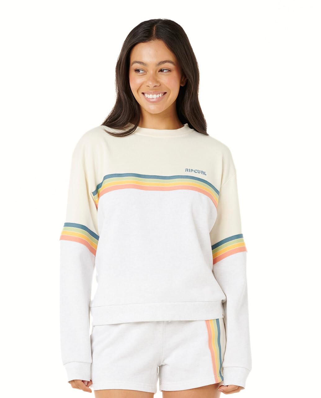 Rip Curl Women's Grey Marle 254 Surf Revival High Tide Surf Raglan Pullover Crew Sweatshirt, S