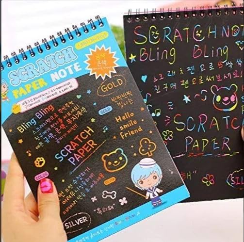GS Kid's Rainbow Scratch Sheets Magic Doodle Scratch Art Activity 10 Pages with One Stick A5 Size (Pack of 3)
