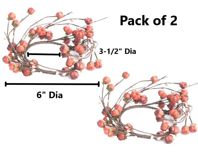 Artificial Orange Pumpkin Pip Berry Candle Rings – Pack of 2 Fall Berry Farmhouse Home Decor for Centerpiece Decorations and Small Wreaths (Size: 8-1/2
