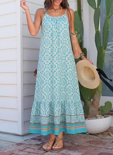 Image of Dokotoo Women Summer Dresses Scoop Neck Ruffle Flowy Boho Maxi Dress
