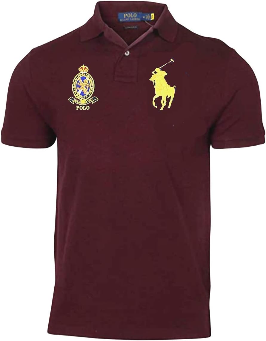Polo Ralph Lauren Men's Polo Shirt 100% Cotton Custom Slim Fit (Wine, Small)