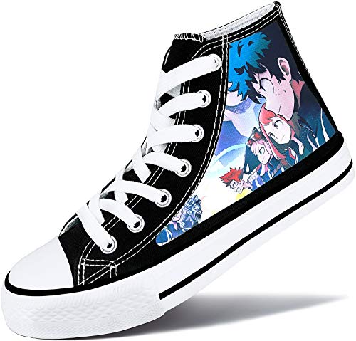 Roffatide Anime My Hero Academia Zapatillas Altas de Lona Zapatos Planos Estampados Zapatos de Skate con Cordones Talla Unisex Negro B 38