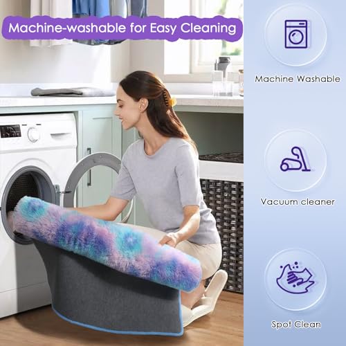 Amdrebio Purple Rainbow Area Rugs for Bedroom Girls Room Decor, Colorful Mermaid Stitch Frozen Kids Rugs for Playroom Nursery Dorm, Fluffy Furry Cute Shag 3x5 Small Kawaii Carpet for Baby Toddler