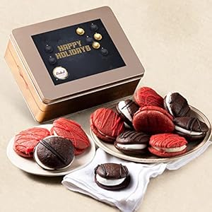 Dulcet Gift Baskets Holiday Favorite Chocolate and Red Velvet Whoopee Pie Tin, Snacks for Every Special Occasion –for Men, Women, Co-workers, Employees and Friends.