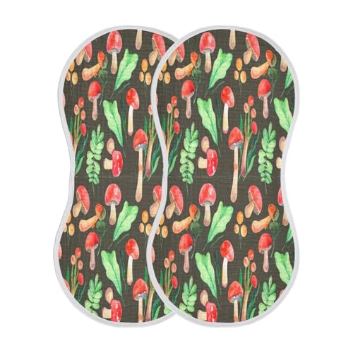 Kigai Mushroom Burp Cloths for Baby 4-Layer Cotton Muslin Burping Cloths 22x11 inch Super Soft & Absorbent Spit Up Burp Rags for Newborn Boys Girls 2 Pack