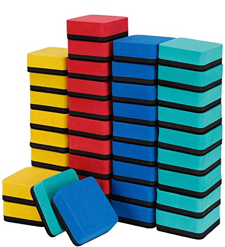 40 Pack Dry Erase Erasers, Magnetic Whiteboard Eraser (1.97 x 1.97 Inches) Chalkboard Cleansers Wiper Whiteboard Markers for Classroom,Home and Office,4 Assorted Colors(Blue, Red, Green, Yellow)
