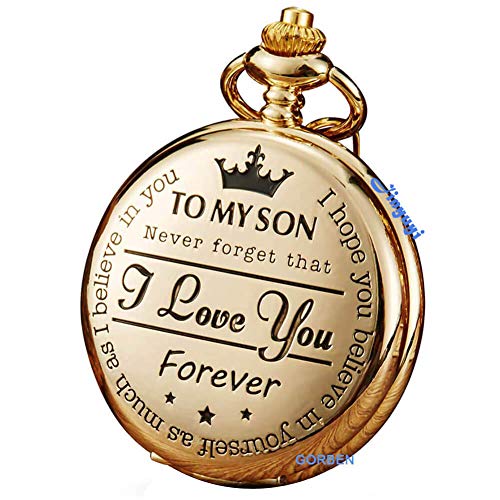 GORBEN Engraved Pocket Watch to Son I Love You Gifts from a Mom Dad Birthday Christmas Gift Fob Watches Chains