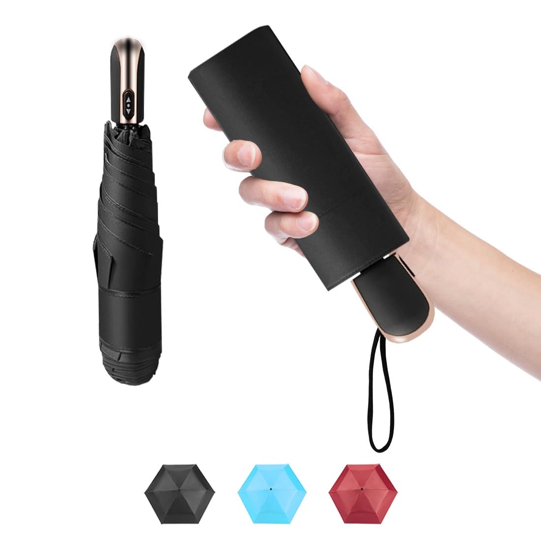 Goothdurs Mini Travel Compact Automatic Umbrella Small Lightweight Folding Rain Windproof Auto Open/Close Purse Umbrellas for Women Men