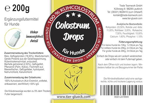 Trade Teamwork Colostrum Drops für Hunde – Leckerlis mit wertvollem Kuh-Kolostrum (200 g) - Natürliche Unterstützung für EIN glückliches Hundeleben