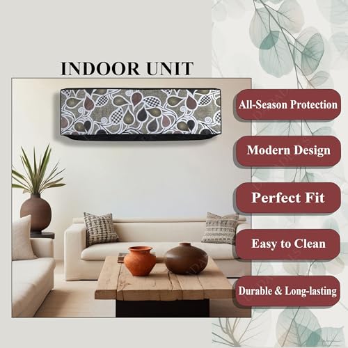Image of Split AC Cover Combo Set 1.5 Ton | Indoor Outdoor Waterproof & Dustproof Protection | Durable, Breathable Fabric | These Covers Help Maintain Airflow | Pink White Flower