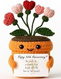 MAMAGIFTREE 50th Anniversary Wedding Gift - Handmade Crochet Heart Flower Plush with Family Tree Message - Golden Wedding Keepsake Present for Parents, Grandparents, Husband, Wife