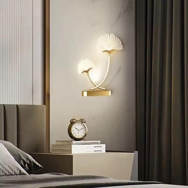 Image of Modern LED Wall Sconce Light, Dual Ginkgo-Stem Leaf Design, Metal Base with Three Colour Illumination (Warm White, Natural White, Cool White), Indoor Decorative Lighting, Black