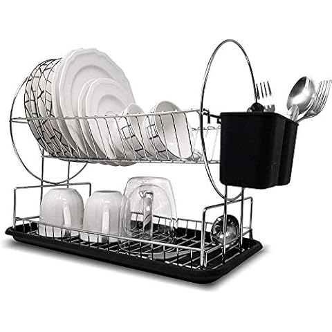 Dish Drying Rack, and Drain Board Set - Chrome 2-Tier Dish Rack, With Removable Drainboard and Utensil Holder - Dish Drainer For Kitchen Countertop or Sink - Great Kitchen/Dishes Organizer By-Lendra Cover