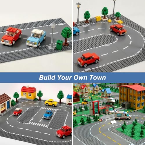 Image of 12 Pack Road Base Plates for Building, Compatible with Lego Classic Bricks, 10 inch x 10 inch Baseplates Fits for Lego Roads, Road Base Plates for City Sets (Attached DIY Stickers)