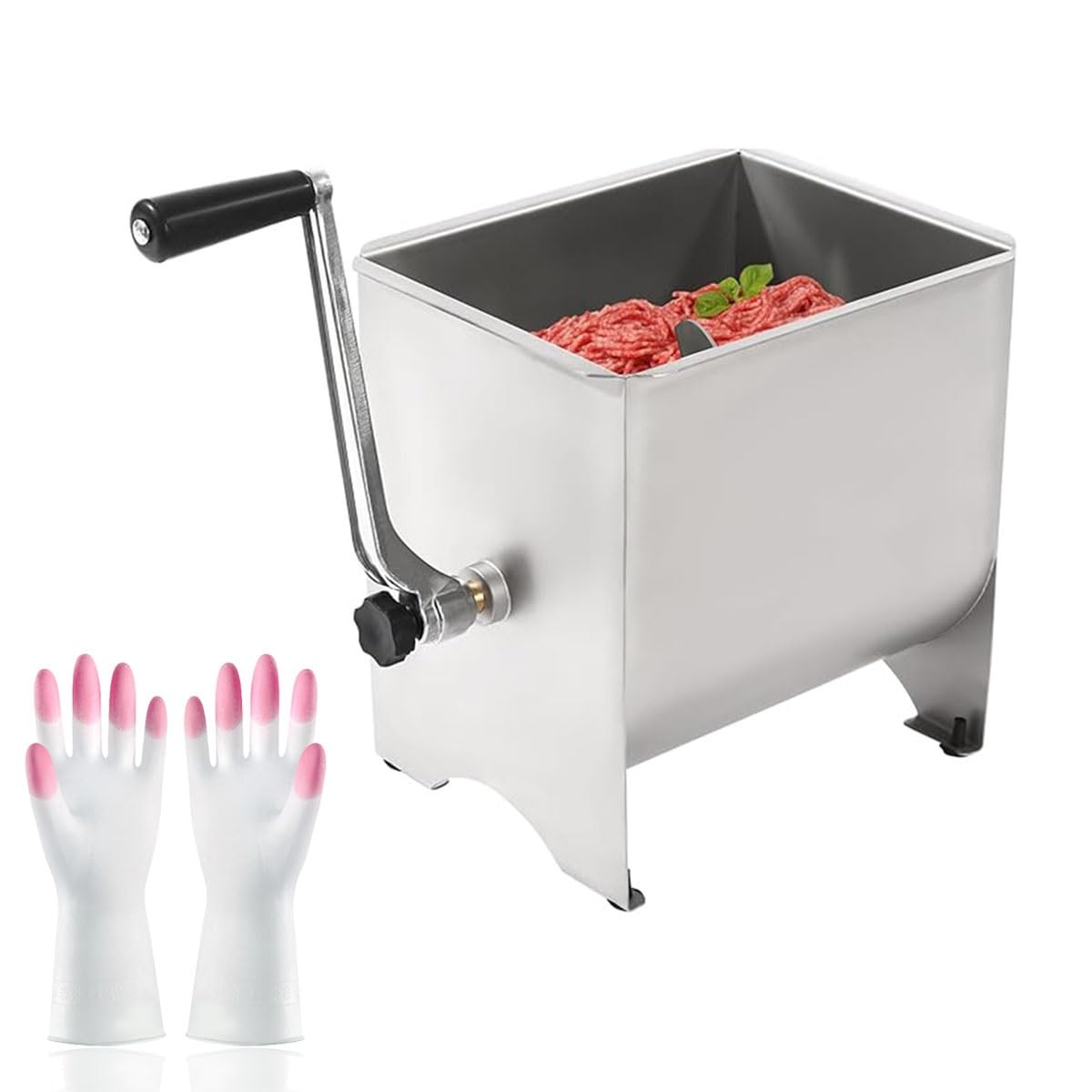 Ręczna maszynka do mięsa, mieszalnik do mięsa ze stali nierdzewnej do przetwarzania kiełbasy, pojemność 9 kg, komercyjny mikser zbiornikowy z pokrywką, ręczna obsługa dla wydajnego mielenia mięsa