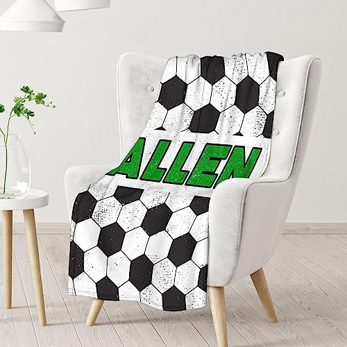 Mercuryelf Custom Soccer Blanket Gifts, 60"x80" Personalized Football Throw Blanket for Boys Mens, Cozy Lightweight Fleece Plush for Sofa Bed Room Decor