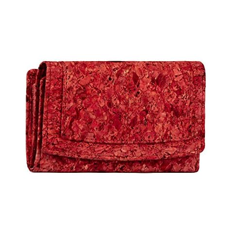 Ladies Designer Hudson & James Cork Vegan RFID Blocking Shield Compact Card Holder Wallet Purse Multi Credit Card Women Clutch Wallet with Zip Pocket (Dark Red) Cover