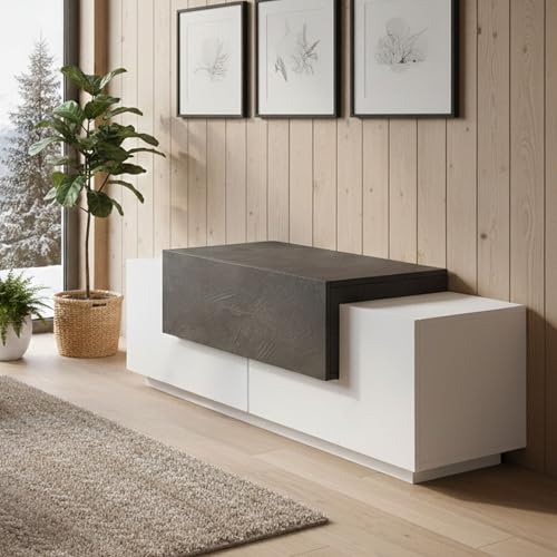 Dmora - Kommode Mirco, moderner Multifunktionseingang, Mehrzweckschrank für die Eingangshalle, 100 % Made in Italy, 120 x 45 x 46 cm, glänzendes Weiß und Schiefer,