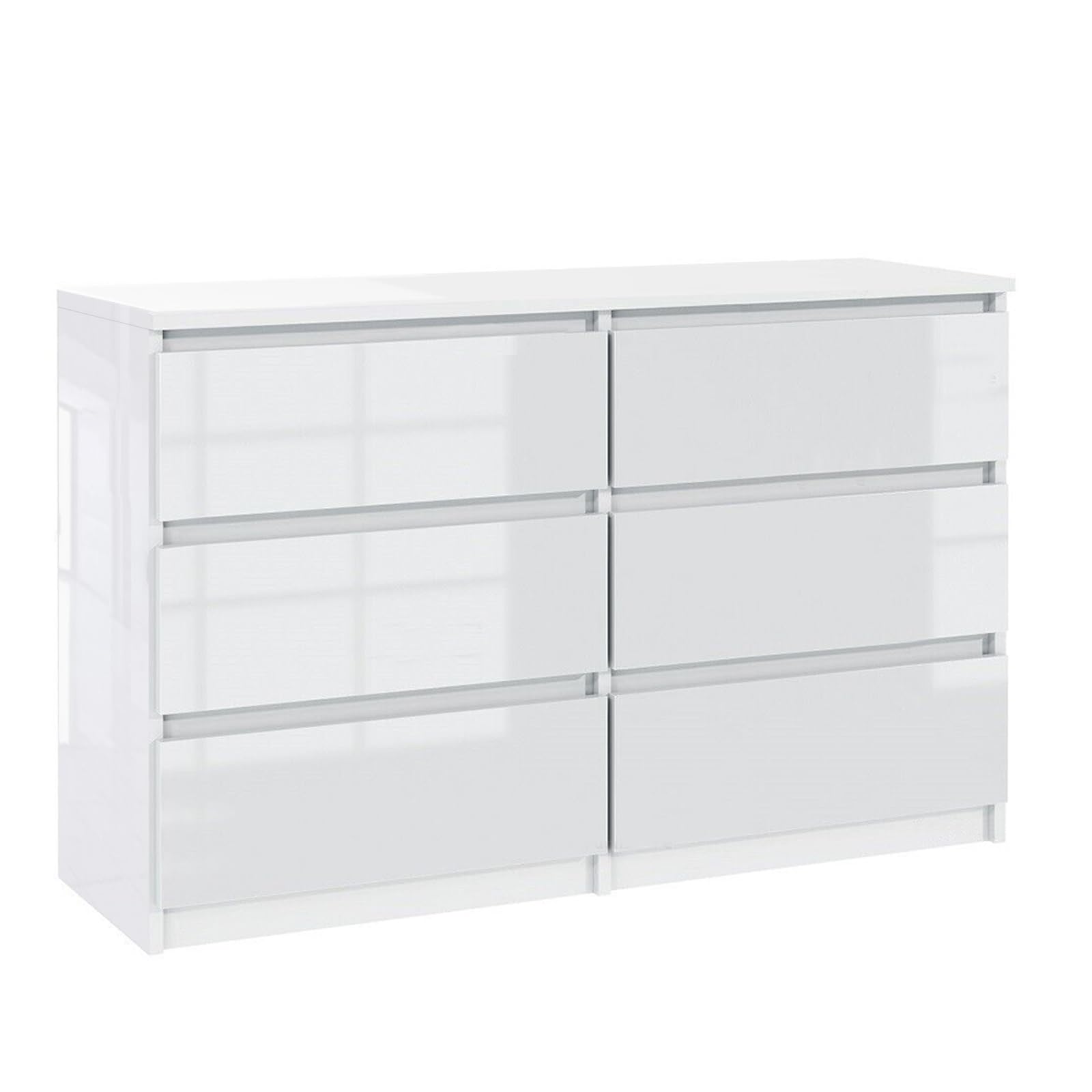 Modern High Gloss Chest of Drawers Contemporary 6 Drawer Dresser Storage Cabinet for Bedroom Living Room Furniture White 120 (L) x 77(H) cm (White)