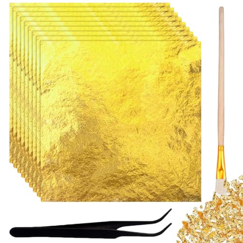 200 Blatt Goldfolie Flocken Blattgold Essbar Papier Mit Pinzetten...