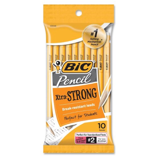 BIC Pencil Xtra Strong (Yellow Barrels), Thick Point (0.9 mm), 10-Count