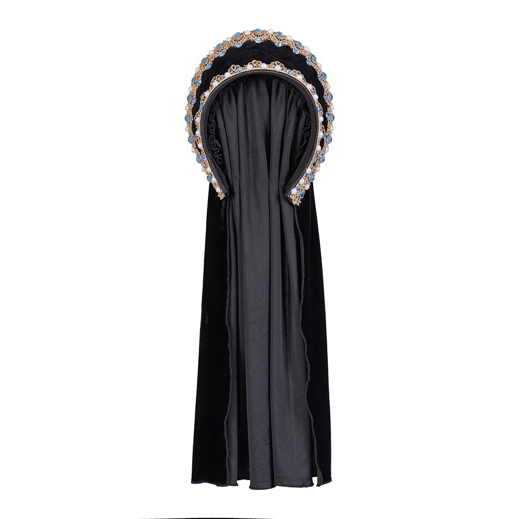 Diajosa cos Tudor French Hood Anne Boleyn Costume Headpiece Hat Renaissance Elizabethan Headdress Tudor Coronet Headwear (Blue, One Size)