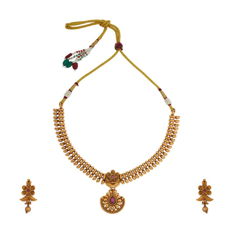 Kushals Fashion Jewellery Ruby Gold Plated Ethnic Antique Necklace Set - 417293 (B0DDXDJPXY) Amazon Price History, Amazon Price Tracker