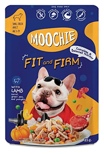 Moochie Wet Dog Food Fit&Firm with Lamb Carrot, Green Pea, and Pumpkin 85 g (12 Pouch)
