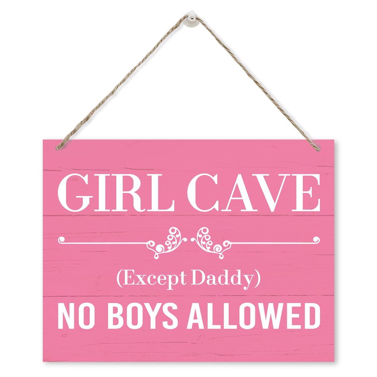 BQIBGD Rustic Pink Girl Cave Decorative Sign, 15 x 11 inches, Wooden Wall Mount, Rectangular Shape, No Boys Allowed, Girl Room Sign