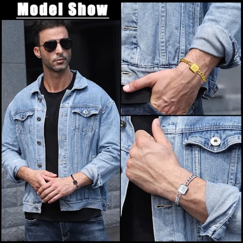 Initial Bracelet Gold/Silver/Black Squre A-Z Letter Cuban Link Chain Mens Bracelets Adjustable Size Stainless Steel Men Jewelry Gifts for him Husband Dad Brother Son3