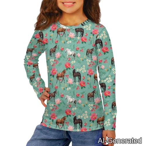 Image of Renewold Boys Girls Tees Kids T-Shirt Long Sleeve Crewneck T Shirts Casual Athletic Tops Clothing for Home School Travel