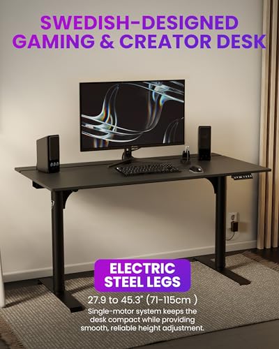 Image of Arozzi Arena Nordico Gamer Desk - 55x27.6 inch Electric Standing Table - PC Gaming Desk with Storage for Cables - Dual Cable Baskets, Split Tabletop, Monitor Arm Friendly - Black
