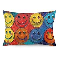 LYHVSFJW Throw Pillow Cover Soft Plush Colorful Smiley Face Throw Pillow Case 12 \"x20 Premium Cushion for Farmhouse Outdoor Modern Boho Pillow Covers