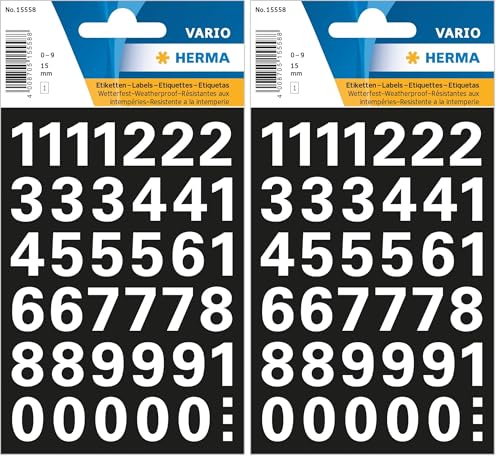 Herma 15558 Etiquettes chiffres de 1 à 9, résistant aux intempéries Blanc 15 mm 0-9