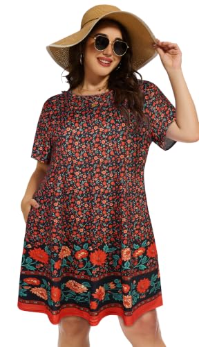 Image of Plus Size Summer Dresses Casual Tshirt Dress Loose Beach Pockets Sundress