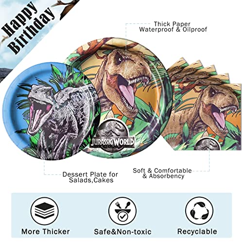 Dinosaur Birthday Party Supplies,25 Serves Dino Disposable Paper Plates And Napkins Set With Tablecloth,For Boys Birthday,Dinosaur Themes Parties #TOP3